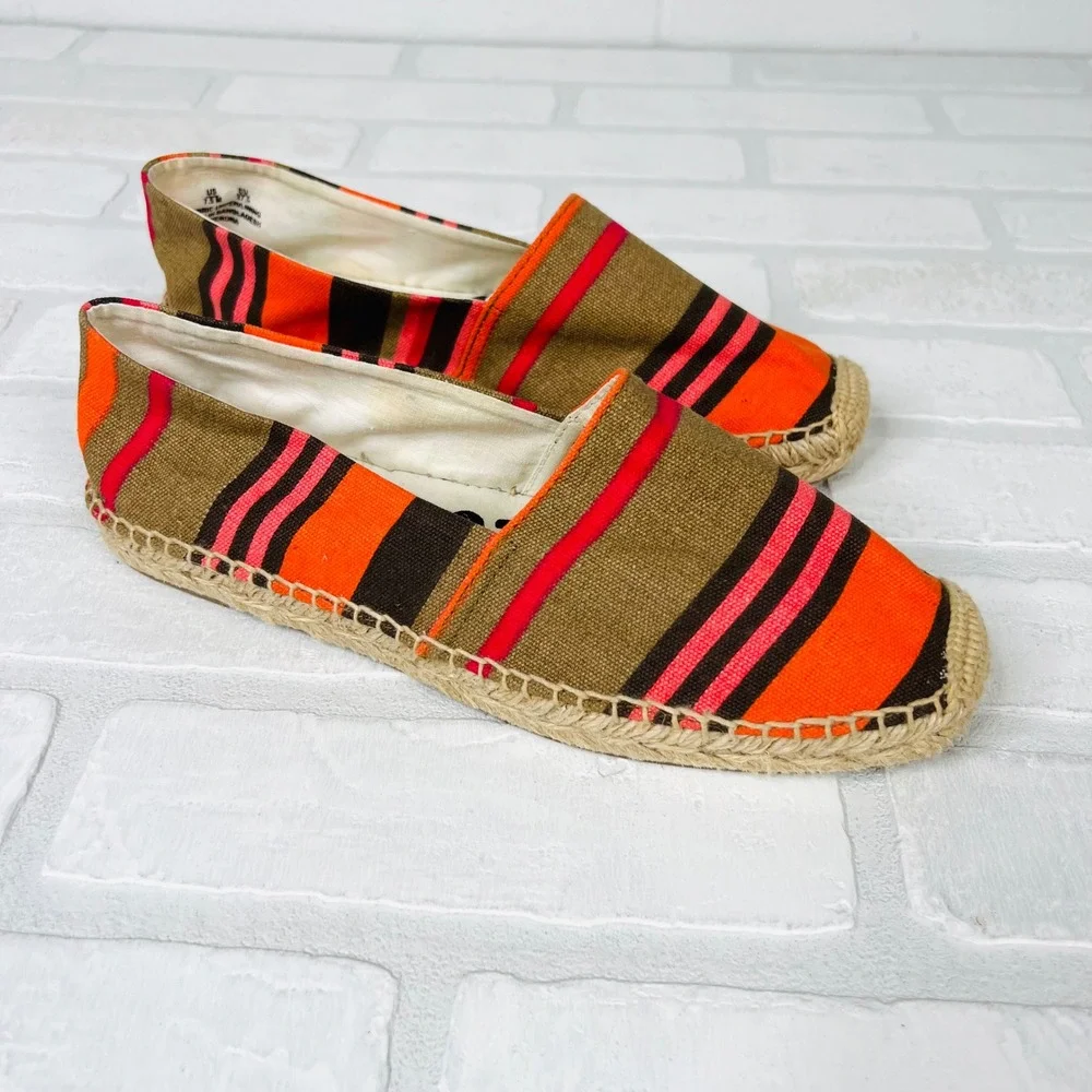 Sam Edelman Verona Espadrille Flats Orange Pink Striped Canvas Slip On  7.5M